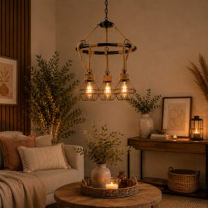 دلاية كتان موديل R1010 لون أسود بتصميم بوهو مودرن 3 لمبات