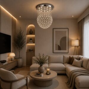 نجفة كريستال مودرن لولي بوب فضي LB1300 بتصميم فاخر لإضاءة الريسبشن وغرف السفرة