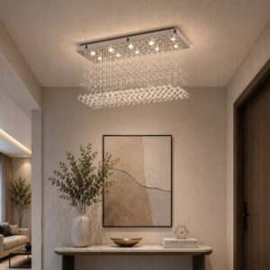 نجفة كريستال مودرن فضي استنلس Patchi P390 بتصميم فاخر لإضاءة الريسبشن وغرف السفرة