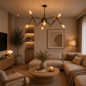 نجفة سبايدر مودرن MBG110-6 أسود في ذهبي بتصميم عصري متعدد الأذرع لإضاءة الريسبشن وغرف المعيشة