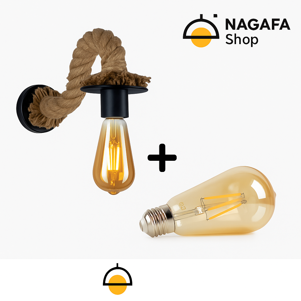 RO8010 1080 باندل (2قطعة) الأبليك بالحبل مع اللمبه تصميم دافئ يناسب كل المساحات |نجفة شوب