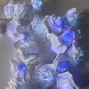 فرع ورد أبيض باضاءة 20 لمبة LED أزرق بفيشة متحرك مثالية لديكور المنزل الداخلى والخارجى والمناسبات الخاصة |نجفة شوب