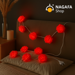 فرع ورد أبيض باضاءة 20 لمبة LED أحمر متحرك فيشة مثالية لديكور المنزل الداخلى والخارجى والمناسبات الخاصة