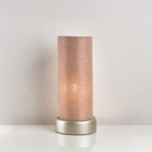 أباجورة طاولة مودرن بقاعدة خشبية لون بيج