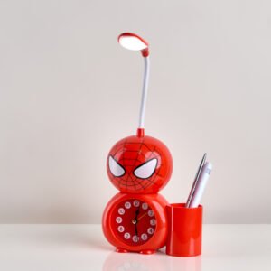 أباجورة ليد أطفال سبايدرمان حمراء مع ساعة ومنظم أقلام من نجفة شوب