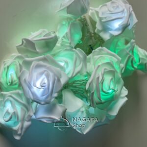 فرع ورد أبيض باضاءة 20 لمبة LED أخضر متحرك فيشة مثالية لديكور المنزل الداخلى والخارجى والمناسبات الخاصة