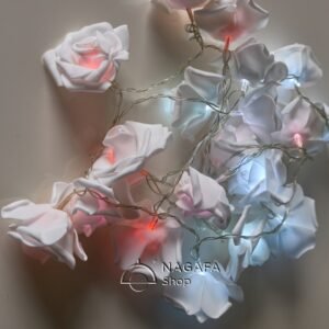 فرع ورد أبيض باضاءة 20 لمبة LED أحمر متحرك فيشة مثالية لديكور المنزل الداخلى والخارجى والمناسبات الخاصة