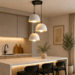 Modern White Triple Ceiling Pendant Light Helmet | Elegant Illumination for Kitchen and Dining