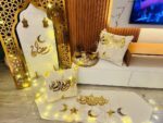 ⁦طقم ديكور رمضان فاخر – 2 كافر كوشن + رانر ترابيزة بتصميم أنيق⁩ - الصورة ⁦3⁩