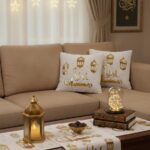 طقم ديكور رمضان فاخر – 2 كافر كوشن + رانر ترابيزة بتصميم إسلامي أنيق