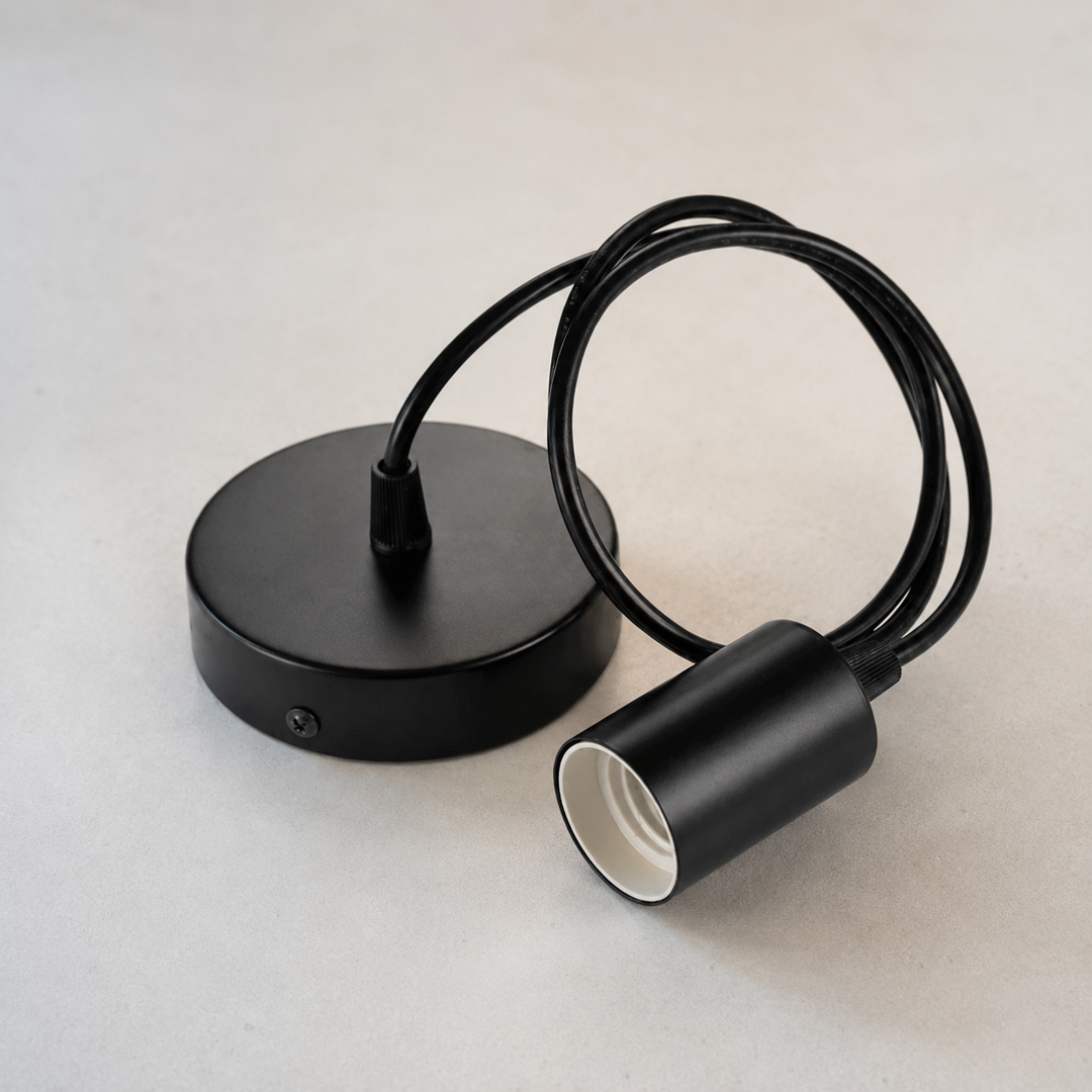 black-pendant-light-cord-kit-e27.jpg سلك إنارة أسود بدواية | مناسب للدلايات واللمبات الديكورية - الصورة 1