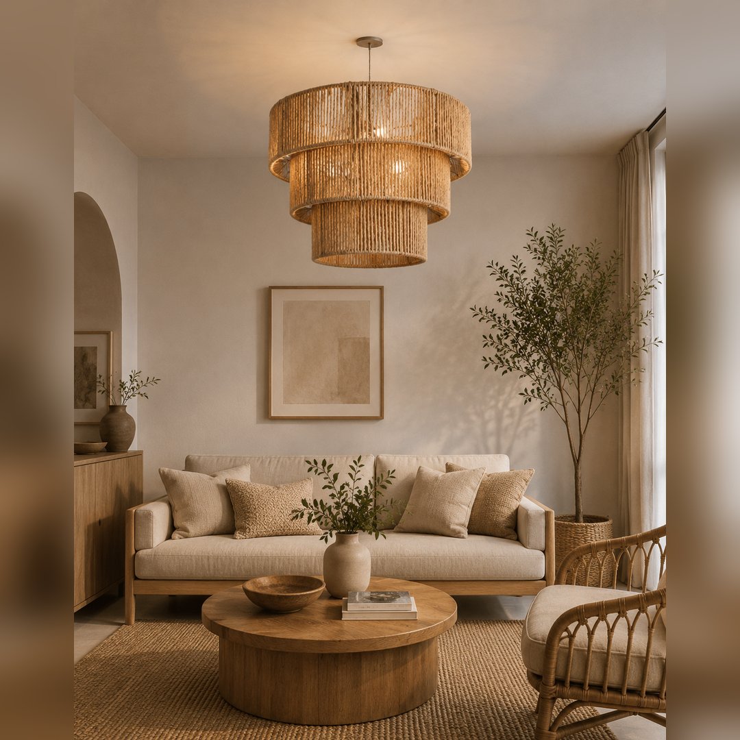 boho-linen-chandelier-rbe1082-natural-style-nagafashop-1.jpg نجفه مودرن سيرانا خيش جديده 1 لمبه - الصورة 1