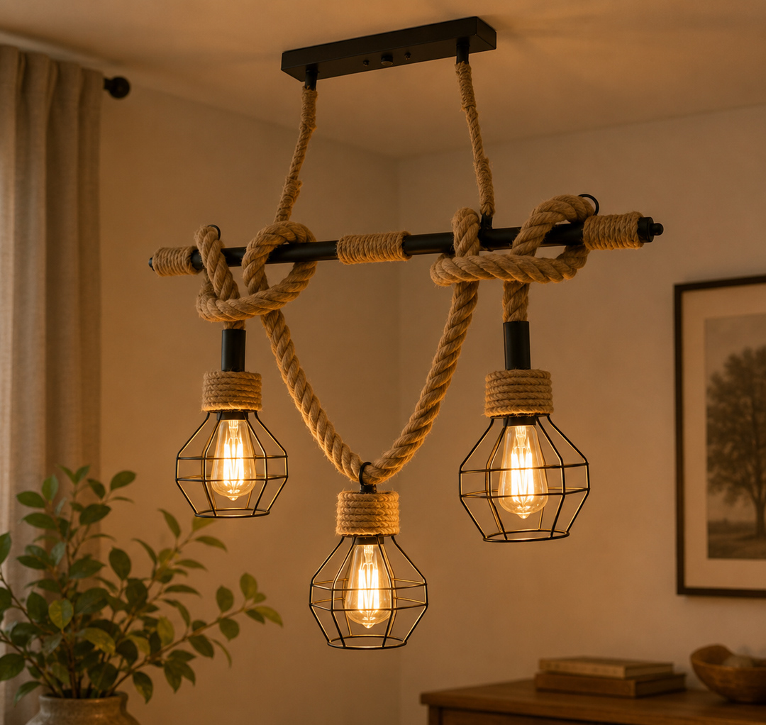 boho-rope-pendant-light-3lamps-black-metal.jpg نجفة سقف مودرن سوداء 3 لمبات | إضاءة أنيقة ومميزة - الصورة 1