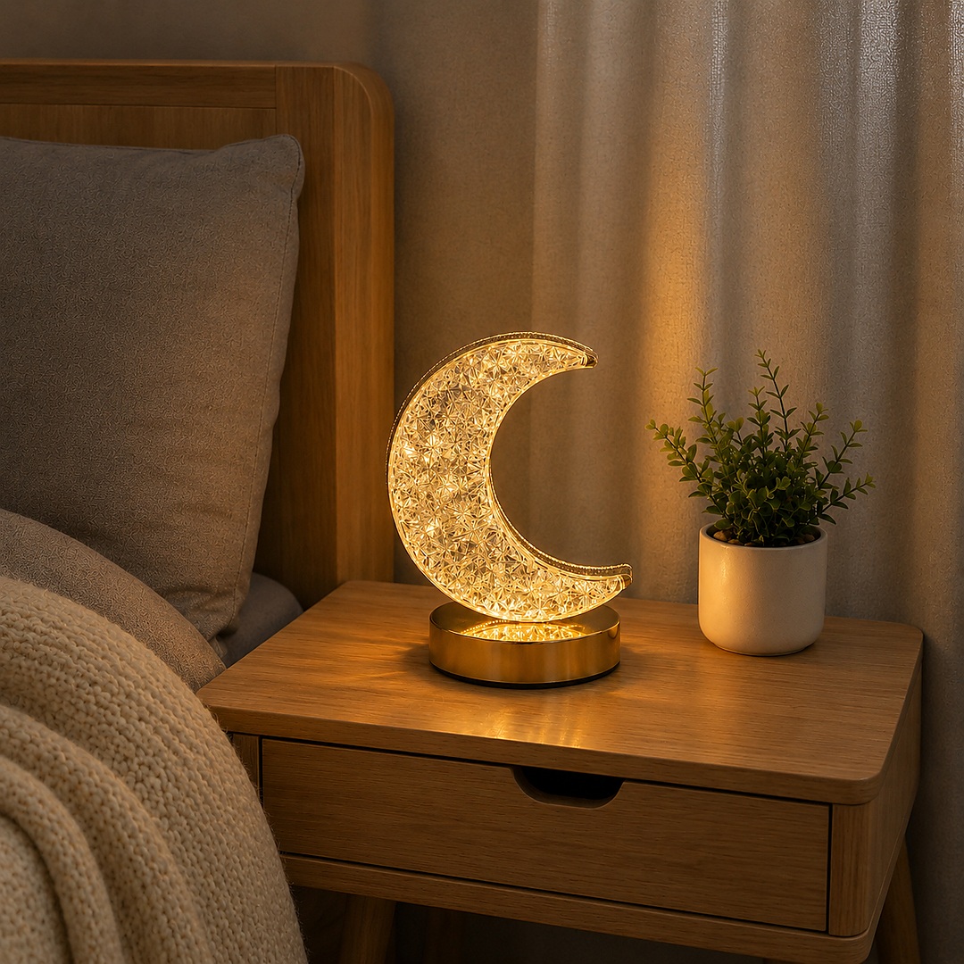crescent-moon-bedside-lamp-final-1080x1080 أباجورة هلال LED ثلاثية الألوان | إضاءة دافئة لغرفة النوم والديكور - الصورة 1
