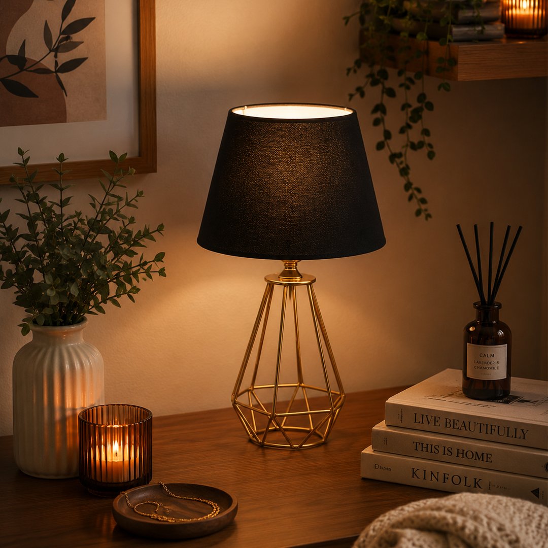 diamond-gold-black-table-lamp.jpg أباجورة دياموند 1 لمبة ذهبي* أسود - الصورة 1