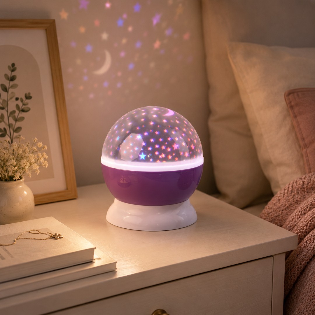 kids-star-projector-night-light-purple.jpg أباجورة أطفال ليد نجوم أكريليك 3D | إضاءة ديكورية لغرف الأطفال - الصورة 1