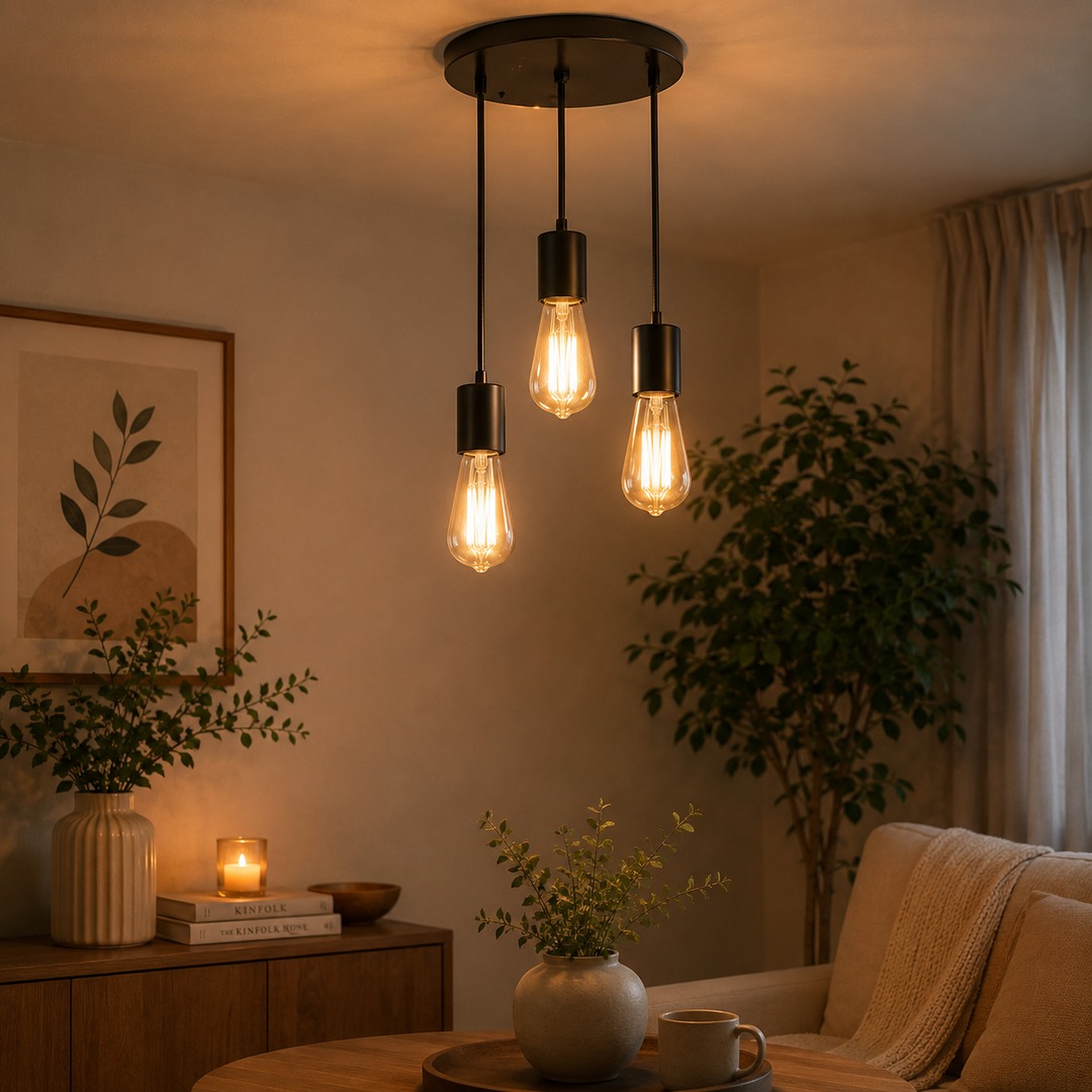 modern-black-3-light-pendant.jpg دلاية سقف معدنية سوداء مودرن 3 لمبات | إضاءة معلقة للمنازل والكافيهات - الصورة 1