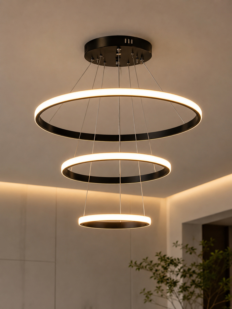modern-black-3-ring-led-chandelier-1.jpg نجفة LED مودرن سوداء ساريلا 3الوان إضاءة مميزة - الصورة 1