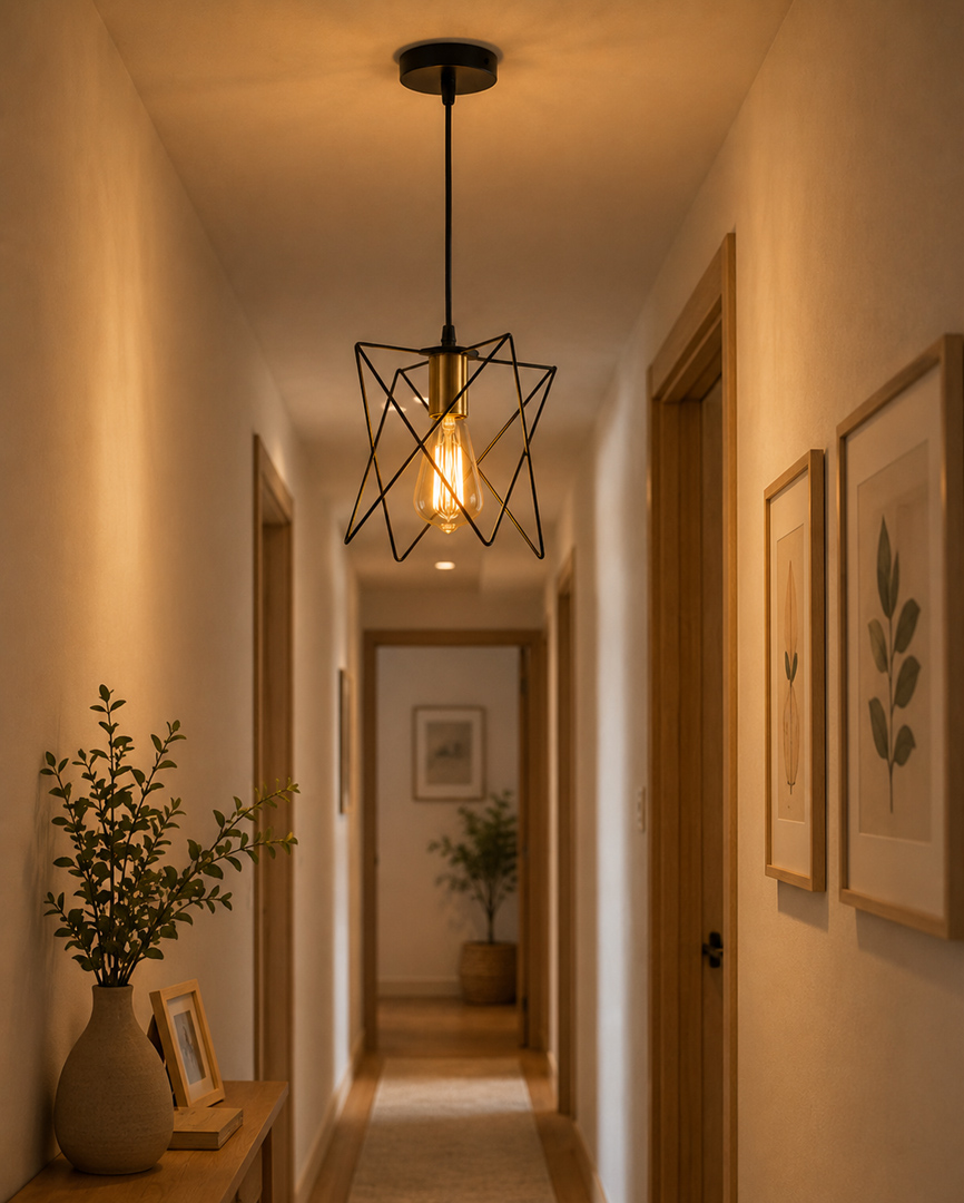 modern-black-geometric-pendant-light.jpg دلاية مودرن سوداء 1 لمبة بتصميم نجمة | إضاءة ديكورية للمنازل والكافيهات - الصورة 1
