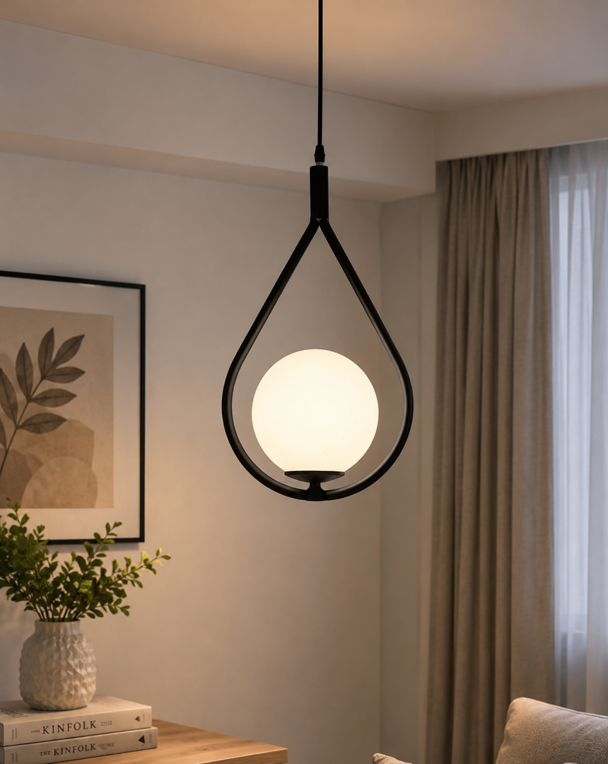 modern-black-globe-pendant-light.jpg دلاية سقف مودرن سوداء بليندا 1 لمبة |إضاءة أنيقة - الصورة 1