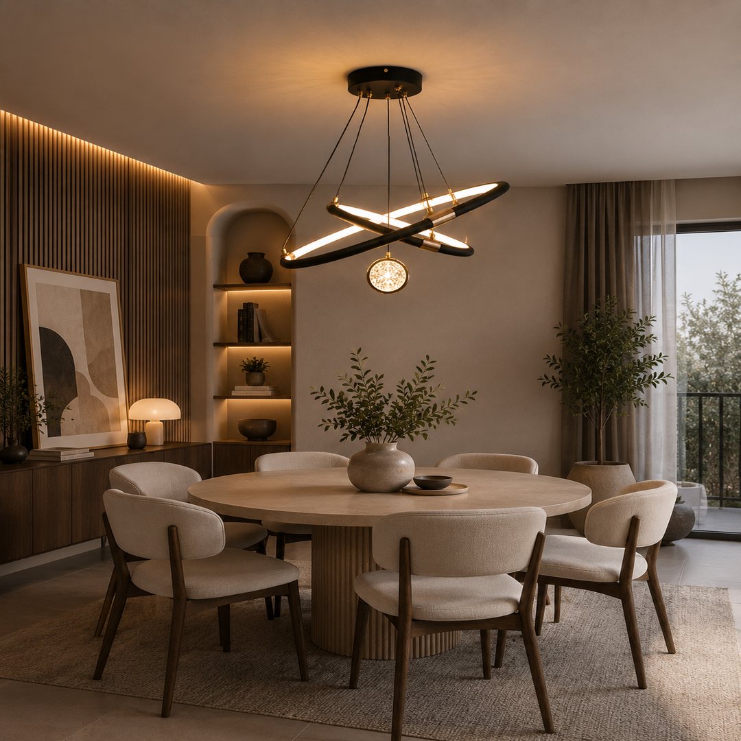 modern-black-gold-chandelier-on-5106-64-bk-nagafashop-1.jpg نجفه ليد مودرن 2 رينج الومنيوم مع كريستال - الصورة 1
