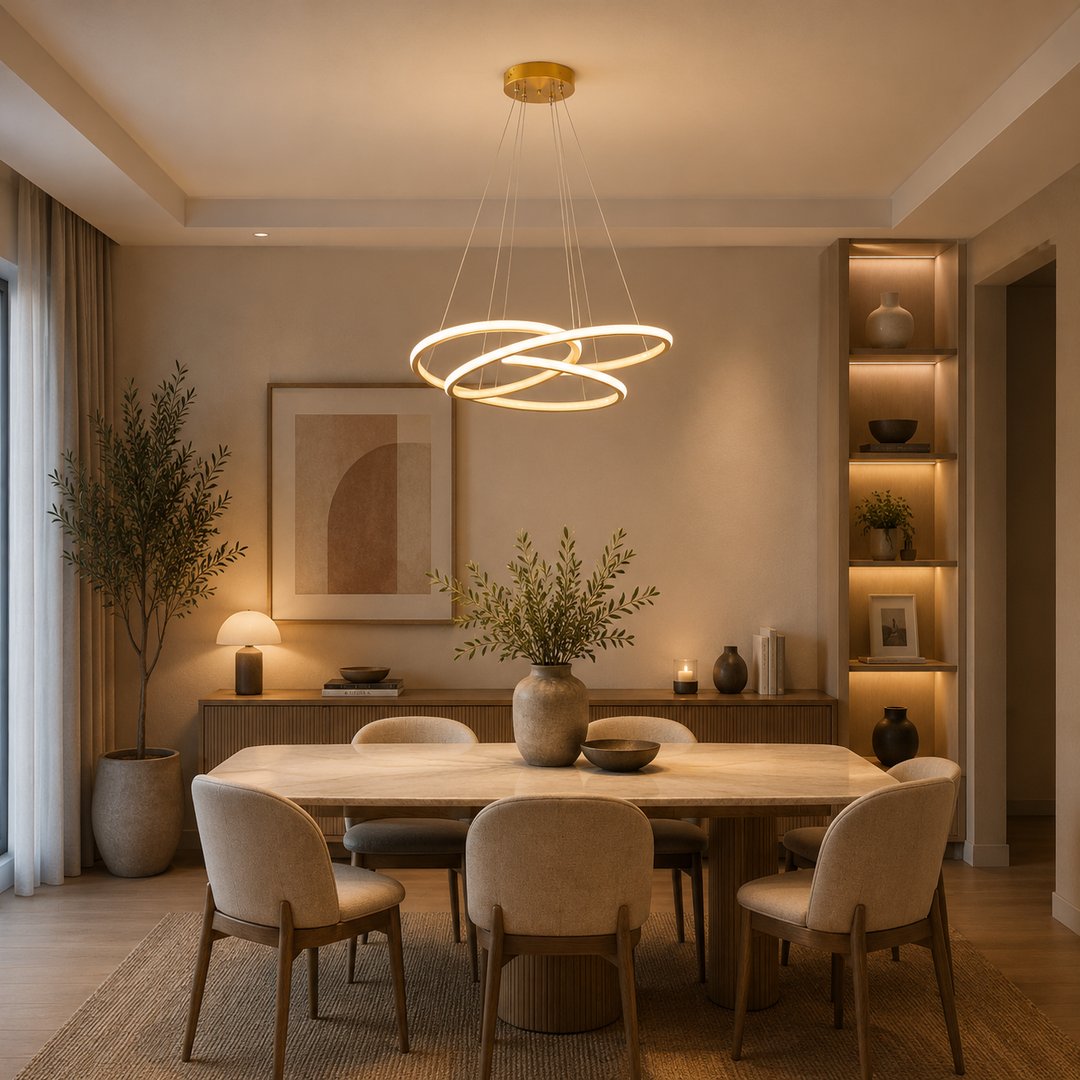 modern-gold-led-chandelier-luxury-design-nagafashop-1.jpg نجفة ليد ذهبية بتصميم حلقات مودرن بثلاث اضاءات مناسبه لجميع المساحات - الصورة 1
