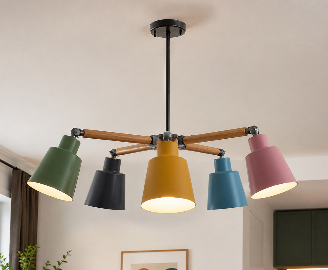 modern-multicolor-5-light-chandelier-1.jpg نجفة سقف مودرن متعددة الألوان | إضاءة راقية ديكورية لغرف الأطفال - الصورة 1