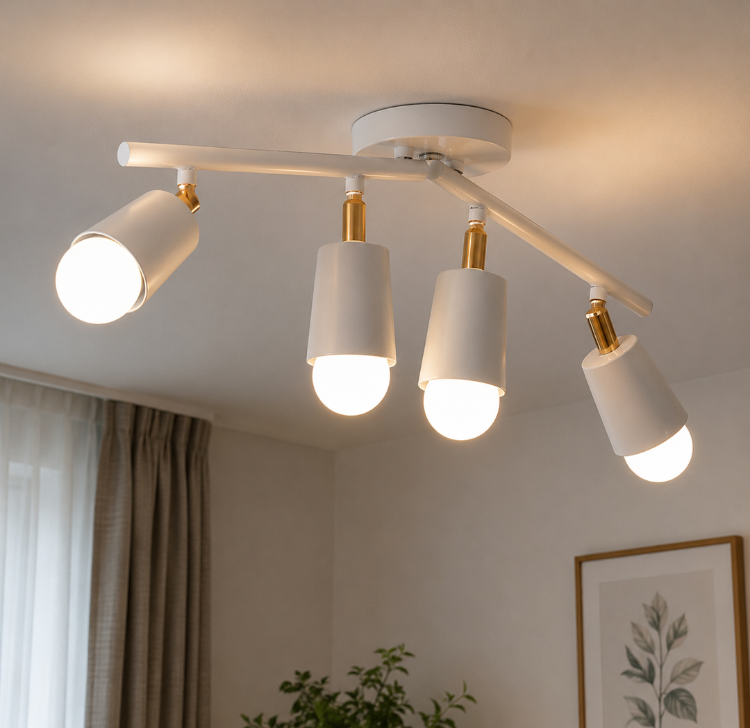 modern-white-4-light-spotlight.jpg سبوت سقف مودرن أبيض 4 لمبات | إضاءة موجهة للريسبشن والمكاتب - الصورة 1
