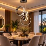 نجفة سقف مودرن ليد سوداء 3 حلقات دائرية رأسية متداخلة بإضاءة بيضاء وقاعدة سقفية دائرية سوداء