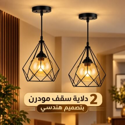 دلايتان سقف مودرن سوداء بتصميم سلك هندسي ولمبة بإضاءة دافئة