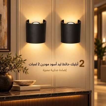 طقم أبليك حائط أسود مكون من 2 أبليك مودرن نصف أسطواني بعدسة علوية