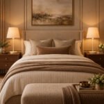 طقم 2 أباجورة مودرن أوف وايت بشابوه قماش بيج وقاعدة دائرية