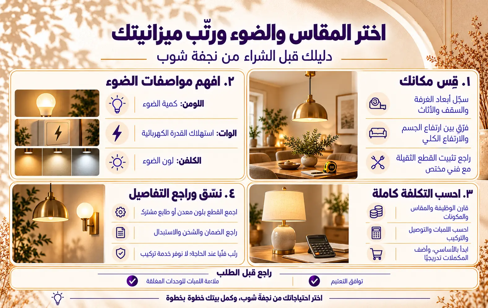 اختَر مع نجفة شوب المقاس والضوء اللي يناسبوك