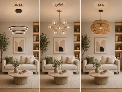 اختيار النجف المناسب حسب ستايل الديكور مودرن وزجاجي وبوهو